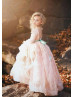 Long Sleeves Blush Pink Rosette Flower Girl Dress